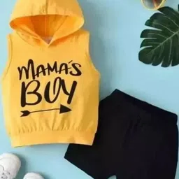 CUTEVIBE Boys Yellow and black Printed Casual Hood Sleeveless T-shirt With Slip-On Shorts-picture-5