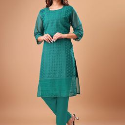 KAYRAAH Women Embroidered Pure Georgette Straight Kurta-image-89