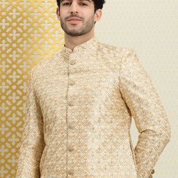 House of Pataudi Men Thread Work Floral Jashn Sherwani Set-51