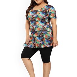 Aarika Plus Size Abstract Printed Swim Suit With Cap image 5