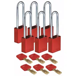 BRADY Lockout Padlock Keyed Alike Aluminum Std Body Size Steel Extended Red, 55JZ14 (Pack of 6)-picture-17