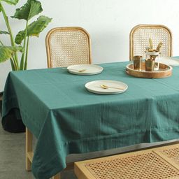House This Herringbone Green Self Design Rectangle Cotton 4-Seater Table Cover-57