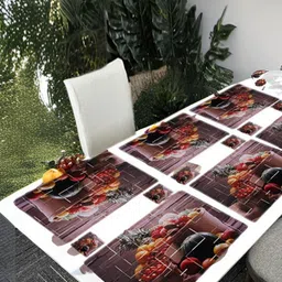 REVEXO 6Pc Brown Printed Rectangle Costers & Table Placemats-16