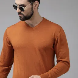 Arrow Men Orange Solid Pullover-image-78
