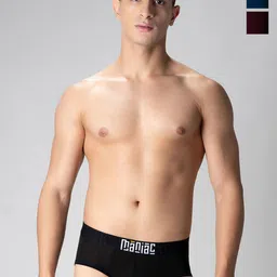 Maniac Men Pack Of 3 Basic Briefs MN25-3PCK-MODAL-BRIEF-BLK_PTRL_BRGD-S-44