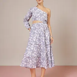Roadster Floral Printed One-Shoulder Midi Dress-image-27