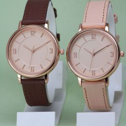 VIRAKTI Unisex Pack Of 2 Brass Dial & Leather Straps Watches G-03-BROWN-CREAM 1210-image-144