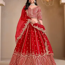ODETTE Embroidered Sequinned Semi-Stitched Lehenga & Unstitched Blouse With Dupatta-image-62