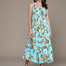 Label Ritu Kumar Floral Print Crepe A-Line Midi Dress-image-19