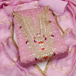 LeeliPeeri Designer Floral Embroidered Chanderi Butti Silk Unstitched Dress Material-5