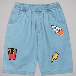 Budding Bees Denim Short With Embroidered Applique - Blue-picture-4