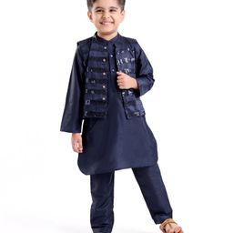 Babyhug Full Sleeves Kurta Payjama Set & Waistcoat With Sequine Detailing - Blue-image-65