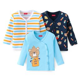 Babyhug 100% Cotton Interlock Knit Front Open Vest Stripes & Bear Print Pack of 3 - Multicolor-picture-14