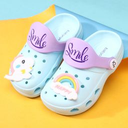 Babyoye Slip On Clogs with Dino Applique - Light Blue-3