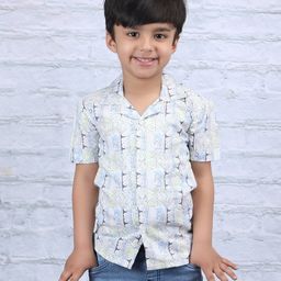 Polka Tots Half Sleeves Abstract Printed Shirt - Blue-image-98