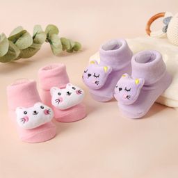 Kicks & Crawl Cotton Pack Of 2 Animal Applique Detailed Crawler Socks - Lavender & Pink-image-20