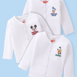Babyhug Disney Interlock Cotton Knit Full Sleeves Front Open Jhablas with Mickey Mouse & Friends Graphics Pack of 3 - White-25