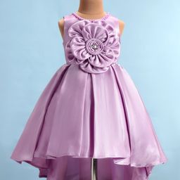 Bluebell Stain Woven Sleeveless Party Frock with Floral Applique & Pear Detailing - Purple-image-32