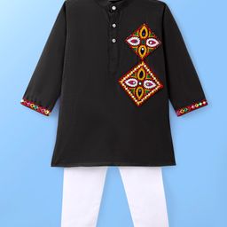 Dapper Dudes Full Sleeves Floral Embroidered Kurta Pyjama - Black-image-38