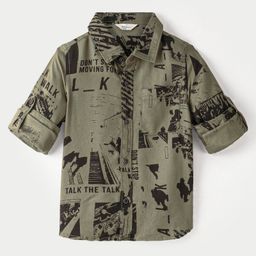 INFINITY Twill Cotton Full Sleeves Abstract Printed Shirt - Olive-image-85