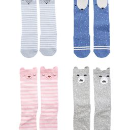 SYGA Set of 4 Cotton Printed Socks - Grey & Blue & Pink-17