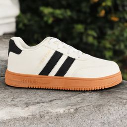 Lil Lollipop Placement Striped Lace Tie Up Shoes -Off White & Black-image-76