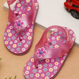 ONYC Floral Designed & Glittered Flip Flops With Velcro Closure - Purple-image-112
