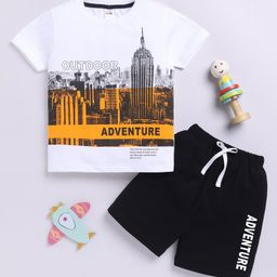 Little Ninja Cotton Half Sleeves Adventure Text Printed Coordinating Tee & Shorts Set - Multi Colour-picture-21