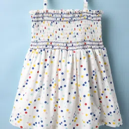 Simply Premium Cotton Woven Sleeveless Frock With Polka Dot Print - Off White-picture-8