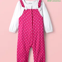 Babyoye 100% Cotton Knit Eco Jiva Finish Full Sleeves Romper with Polka Dot & Bow Applique - Dark Pink & White-picture-48