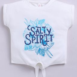 giniekids Cotton Blend Sleeveless Salty Spirit Text Printed Crop Top - Off White-image-86
