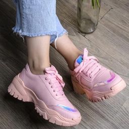 Shoetopia Solid Lace Up Sneakers - Pink-image-26