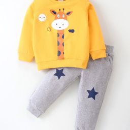 Mark & Mia Fleece Knit Full Sleeves Winter Wear Sweatshirt & Pant Suit With Animal Graphics & Spikes Detailing - Multi Color-image-72
