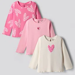 Bonfino 100% Cotton Rib Full Sleeves T-Shirt with Heart & Butterfly Pack of 3 - Ivory & Light Pink-picture-21