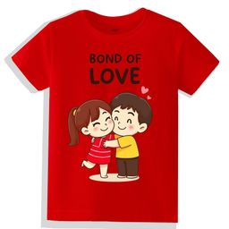 KAVEE Pure Cotton Knit Raksha Bandhan Theme Half Sleeves Bond Of Love Text Printed Biowashed Tee - Red-picture-28