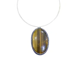 GenZcomplex Silver Plated Tiger's Eye Stone Studded Pendant With Chain-35