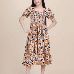 STARWORD Kids Girls Floral Printed Square Neck Cotton Dress-image-95