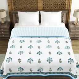BLOCKS OF INDIA Blue & White Ethnic Motifs Printed Cotton AC Room 150 GSM Double Bed Dohar-image-60