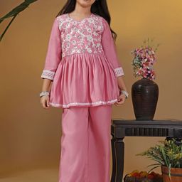FASHION DREAM Girls Ethnic Motifs Embroidered Regular Thread Work Kurta with Palazzos-picture-29