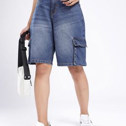 glitchez Women Utility Relaxed Denim Shorts-image-8