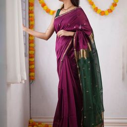 SHOP DROP Ethnic Motifs Woven Design Zari Pure Chiffon Banarasi Saree-picture-40