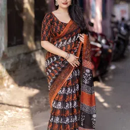KALINI Paisley Printed Saree With Unstitched Blouse Piece-picture-30