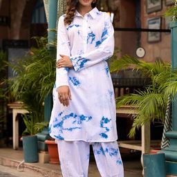 ARAVALII Tie-Dyed Pure Cotton Straight Kurta With Harem Pants-7