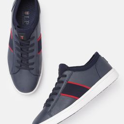 Louis Philippe Sport Men Navy Blue & Red Solid Sneakers with Striped Detail-picture-21