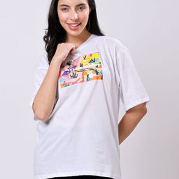 TQH Graphic Printed Round Neck Drop-Shoulder Sleeves Oversized T-shirt-image-71