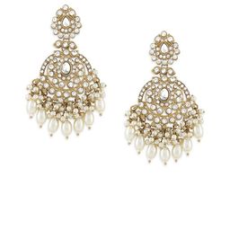 Zaveri Pearls Gold-Plated Austrian Diamond Studded & Beaded Floral Shaped Drop Earrings-6