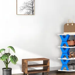 Urban Choice Blue & White 4-Layer X Shaped Plastic Space-Saving Durable Foldable Shoe Rack-picture-36