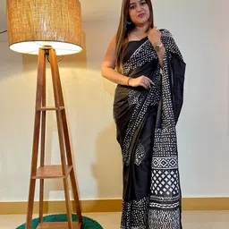 HERE&NOW Ethnic Motifs Printed Pure Cotton Bagru Saree-image-88