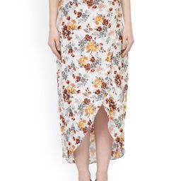 Cation White Floral Print Tulip Midi Skirt-29