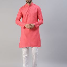 MENGARY Men Pink & White Solid Cotton Straight Kurta with Pyjamas-picture-10